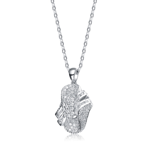 Rozzato Sterling Silver White Cubic Zirconia Flowing Design Pendant