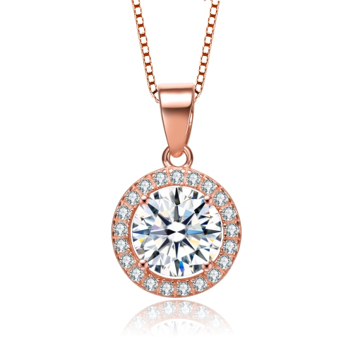 Rozzato Rose Gold Plated Round Cut Cubic Zirconia Pendant Necklace