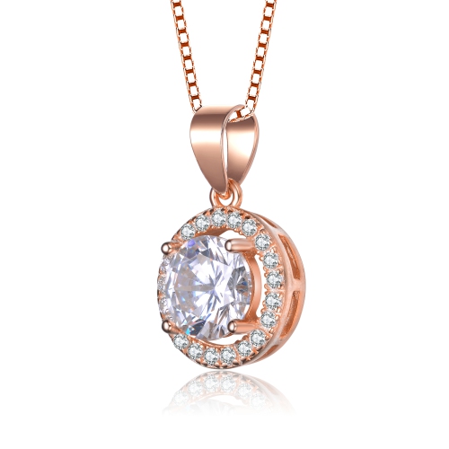 Rozzato Rose Gold Plated Round Cut Cubic Zirconia Pendant Necklace