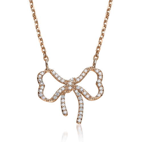 ROZZATO  Rose-Plated Sterilng Cubic Zirconia Mirco Pave Bow-Tie Necklace In Silver