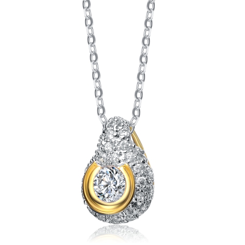 Rozzato Sterling Silver White Cubic Zirconia Gold-plated Teardrop Pendant