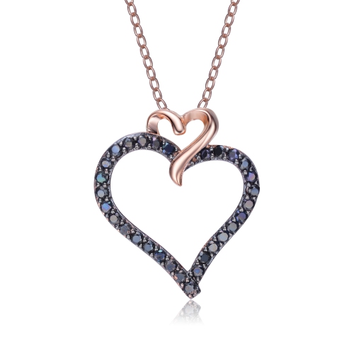 Rozzato Black-plated Sterling Silver Cubic Zirconia Double Heart Necklace