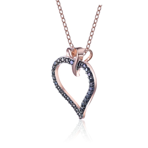 Rozzato Black-plated Sterling Silver Cubic Zirconia Double Heart Necklace
