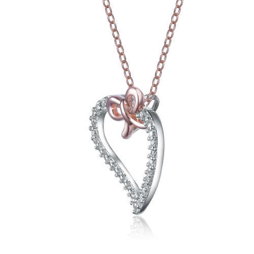Rozzato Rose-plated Sterling Silver Cubic Zirconia Heart And Bowtie Necklace