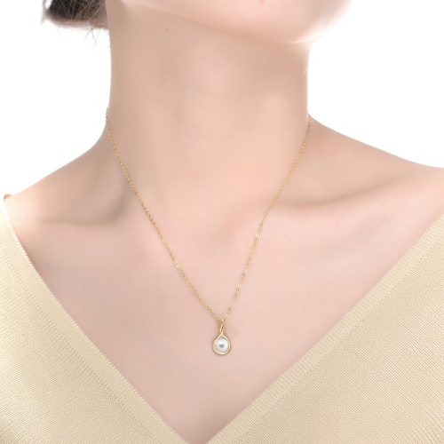 Rozzato Sterling Silver With Gold Plated White Round Shell Pearl With Clear Cubic Zirconia Pendant Necklace