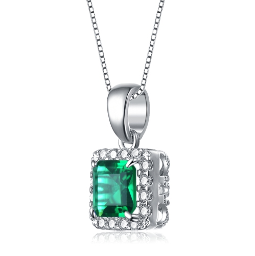 Rozzato C.z. Sterling Silver Rhodium Plated Assher Cut Emerald Drop Pendant
