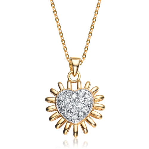 Rozzato Sterling Silver White Cubic Zirconia Gold-plated Shining Heart Pendant
