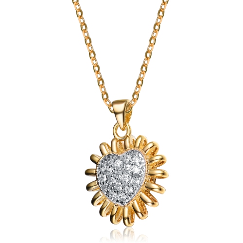 Rozzato Sterling Silver White Cubic Zirconia Gold-plated Shining Heart Pendant