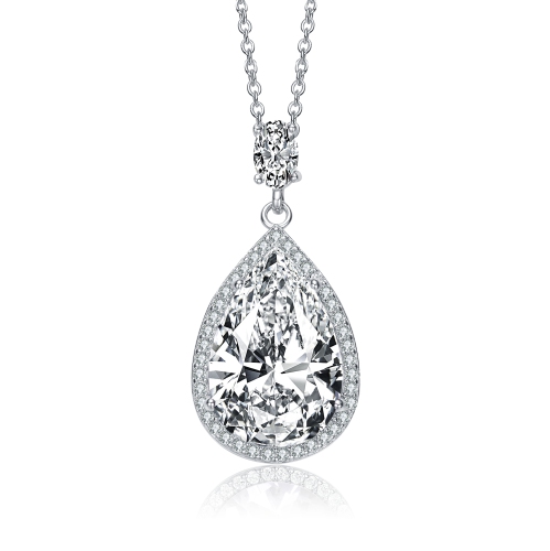 Image 1 de 3.. Collier en argent sterling avec poire transparente plaquï¿½e rhodium et pendentif ovale et rond en zircone cubique