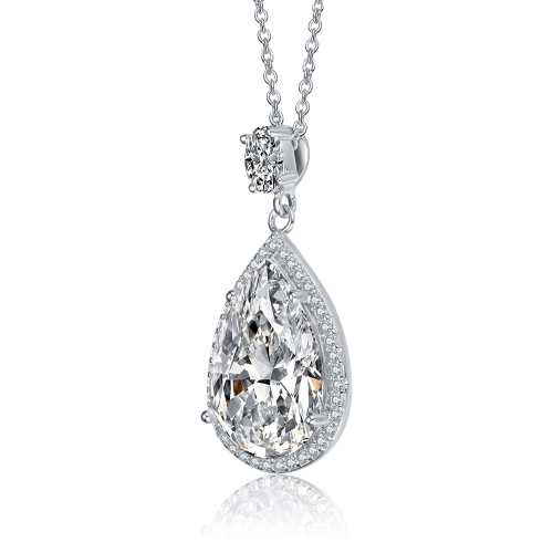 Rozzato Sterling Silver With Rhodium Plated Clear Pear With Oval And Round Cubic Zirconia Accent Drop Necklace