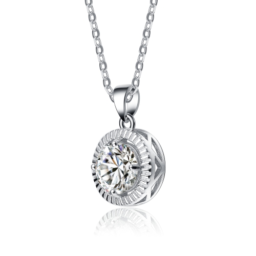 Rozzato C.z. Sterling Silver Rhodium Plated Classic Round Pendant