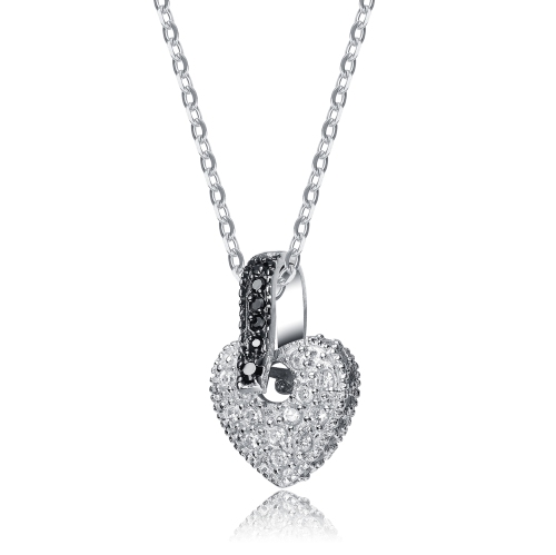 Rozzato Sterling Silver White Cubic Zirconia Heart Bedazzled Pendant