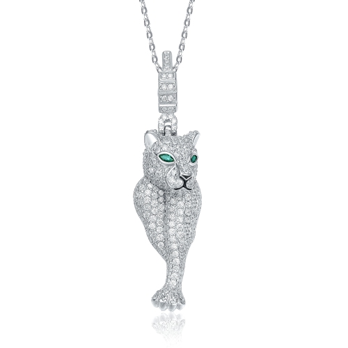 Image 1 de 3.. Pendentif anneau ï¿½ ressort "guï¿½pard" en argent sterling plaquï¿½ rhodium avec oxyde de zirconium et ï¿½meraude
