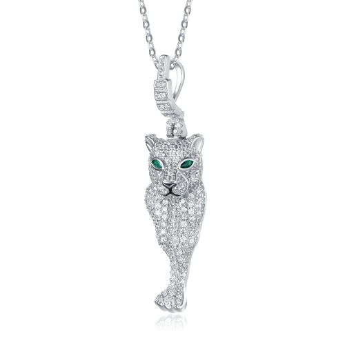 Rozzato Sterling Silver Rhodium Plated Emerald Cubic Zirconia "cheetah" Spring Ring Pendant