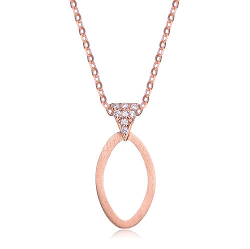 Image 1 of 2.. Rozzato C.z. Sterling Silver Rose Plated Matted Outlined Oval Pendant