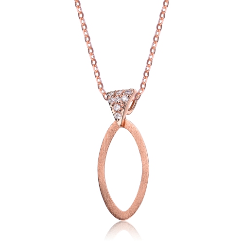 Rozzato C.z. Sterling Silver Rose Plated Matted Outlined Oval Pendant