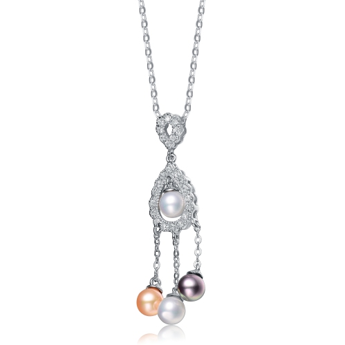 Rozzato Sterling Silver Cubic Zirconia Yellow White And Black Cultured Pearl Dangling Pendant Necklace
