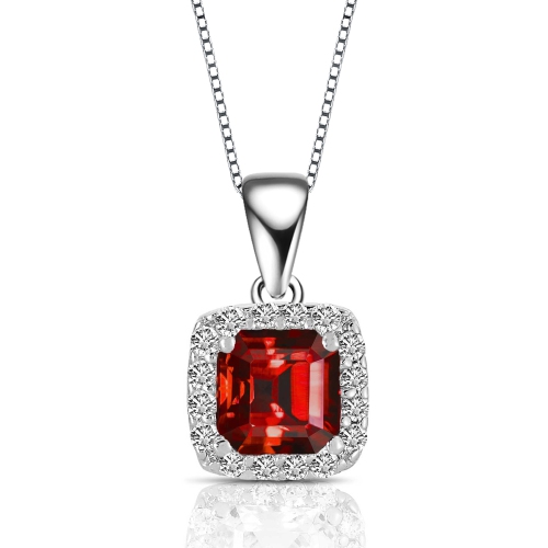 Rozzato C.z. Sterling Silver Rhodium Plated Ruby Assher Cut Drop Pendant