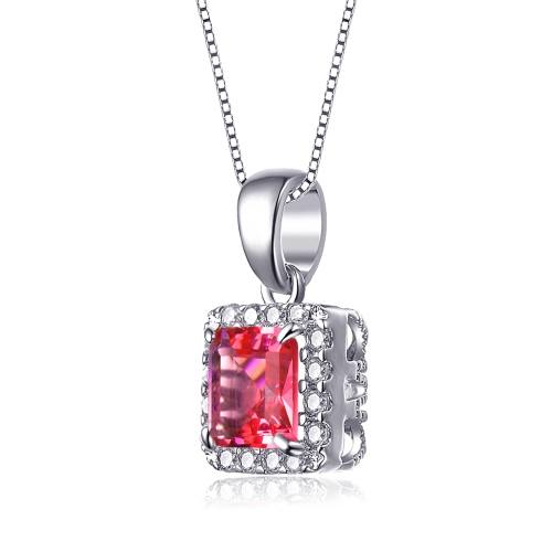 Rozzato C.z. Sterling Silver Rhodium Plated Ruby Assher Cut Drop Pendant