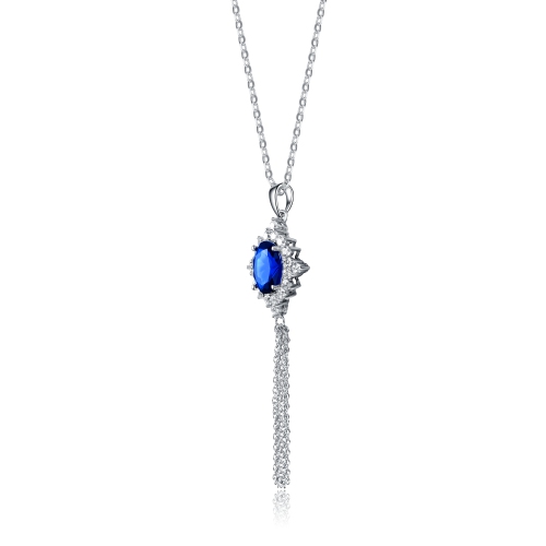 Rozzato Sterling Silver Deep Blue Cubic Zirconia Tassel Earrings