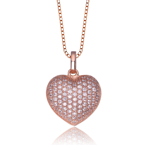 Rozzato Rose Gold Overlay Cubic Zirconia Encrusted Heart Necklace