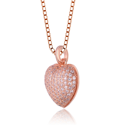 Rozzato Rose Gold Overlay Cubic Zirconia Encrusted Heart Necklace