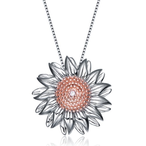 Rozzato Rhodium Plated Cubic Zirconia Sunflower Shape Pendant