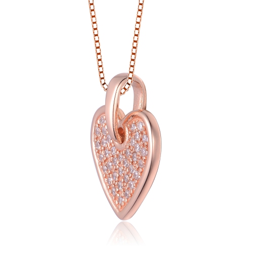 Rozzato Rose Gold Overlay Cubic Zirconia Pave Heart Necklace