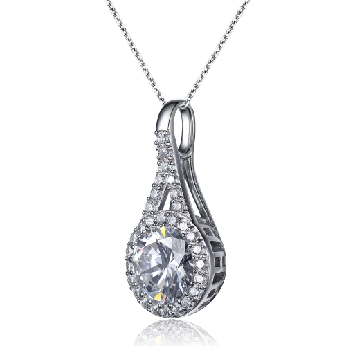 Rozzato Cz Sterling Silver Rhodium Plated Pendant