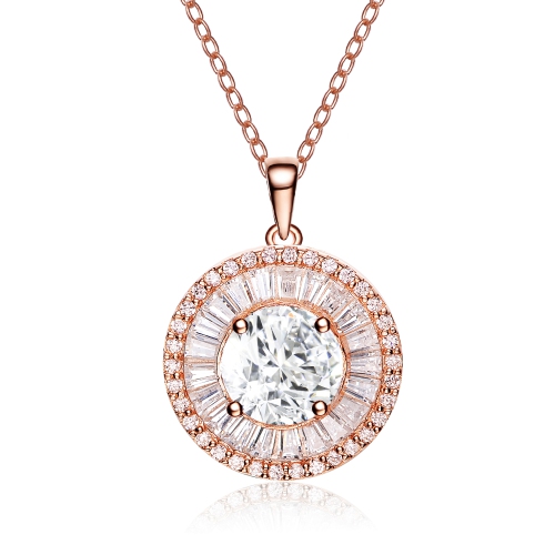 Rozzato Sterling Silver With Rose Gold Plated And Clear Cubic Zirconia Pendant Necklace