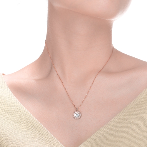Rozzato Sterling Silver With Rose Gold Plated And Clear Cubic Zirconia Pendant Necklace