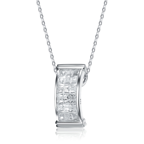 Rozzato Sterling Silver White Cubic Zirconia Rectangular Frame Pendant