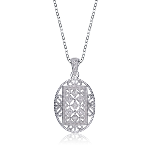 ROZZATO  Filigree Oval Sterling Pendant Bridesmaid Jewelry In Silver