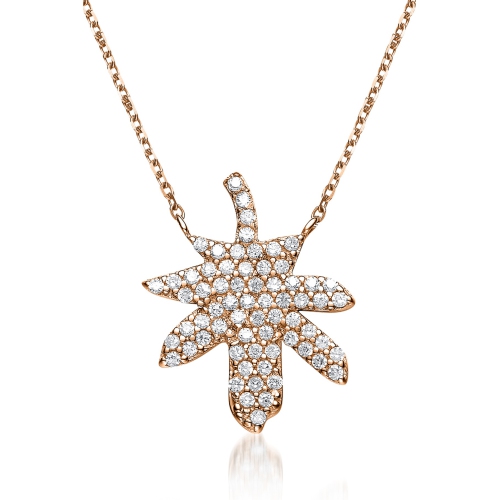 Image 1 de 2.. Pendentif feuille d'ï¿½rable rose en argent sterling avec zircons cubiques blancs