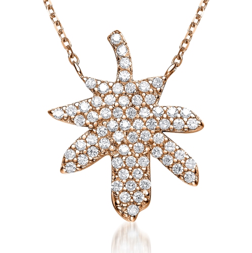 Rozzato Sterling Silver White Cubic Zirconia Stones Rose Maple Leaf Pendant