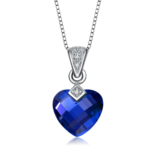 Rozzato Sterling Silver Dark Blue Heart Cubic Zirconia Pendant