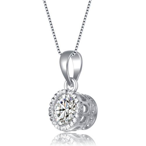 Rozzato Sterling Silver Round Clear Cubic Zirconia Accent Pendant Necklace