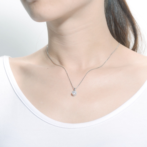 Rozzato Sterling Silver Round Clear Cubic Zirconia Accent Pendant Necklace