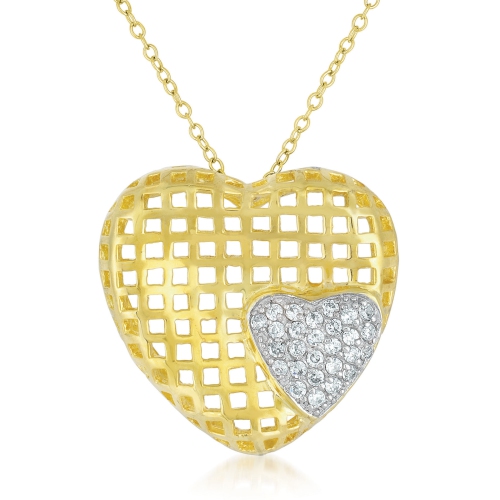 ROZZATO  C.z. Sterling Silver Plated Heart Shape Lace Pendant In Gold