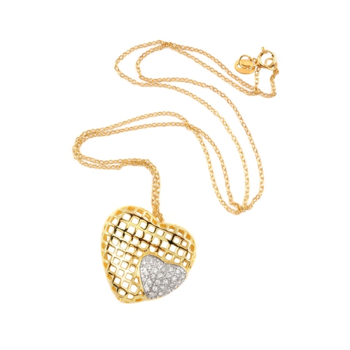 Rozzato C.z. Sterling Silver Gold Plated Heart Shape Lace Pendant