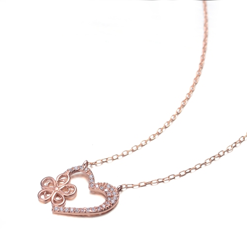 Rozzato Rose-plated Sterling Silver Cubic Zirconia Heart And Flower Shape Necklace