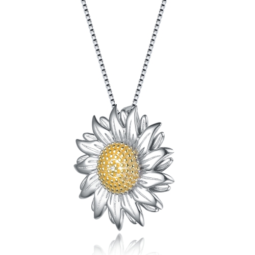 Rozzato Rhodium Plated Cubic Zirconia Sunflower Shape Pendant