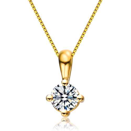 Image 1 of 2.. Rozzato Sterling Silver With Gold Plated Clear Round Cubic Zirconia Solitaire Necklace