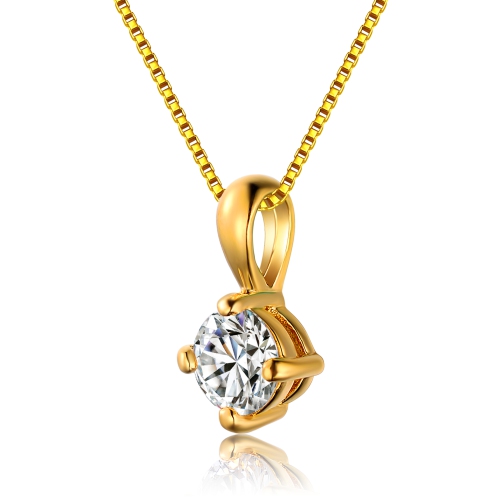 Rozzato Sterling Silver With Gold Plated Clear Round Cubic Zirconia Solitaire Necklace