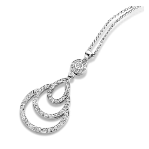 Rozzato C.z. Sterling Silver Rhodium Plated Triple Outlined Teardrop Pendant