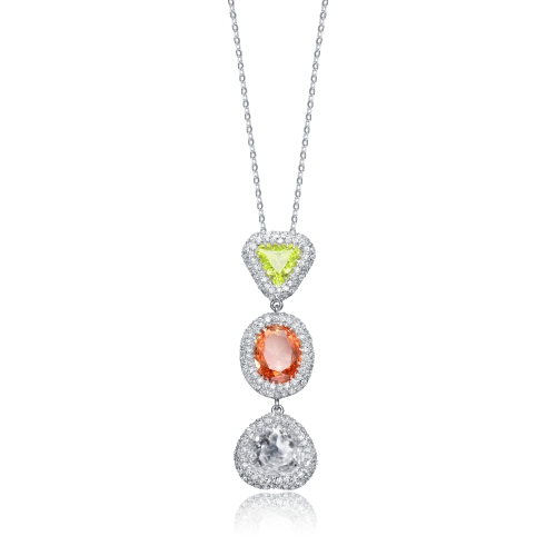 Rozzato Sterling Silver Cubic Zirconia White Yellow And Burnt Amber Cubic Zirconia Dangling Pendant Necklace