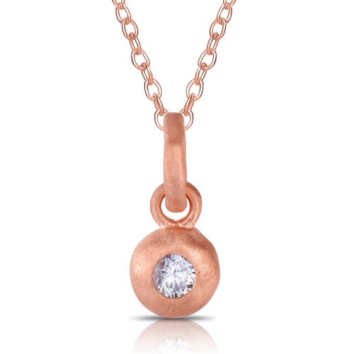 Image 1 de 2.. Pendentif goutte rond brossï¿½ en argent sterling plaquï¿½ rose cz