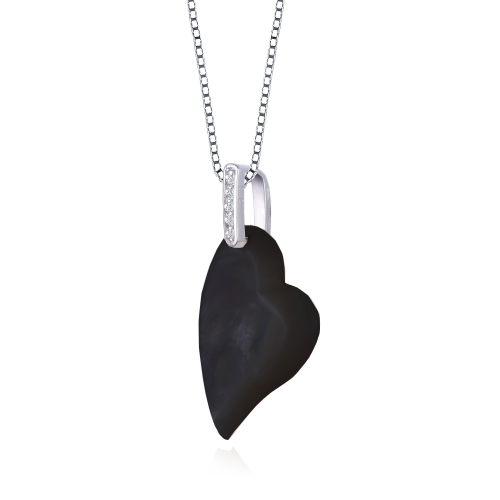 Rozzato C.z. Sterling Silver Rhodium Plated Heart Shape Black Mother Of Pearl Pendant