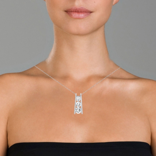 Rozzato Sterling Silver Cubic Zirconia Mini Graduated Journey Style Necklace