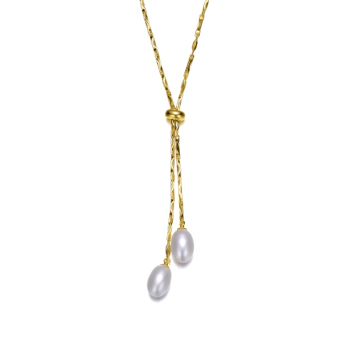 Rozzato 14k Gold Plated Pearl And Cubic Zirconia Y Neck Necklace